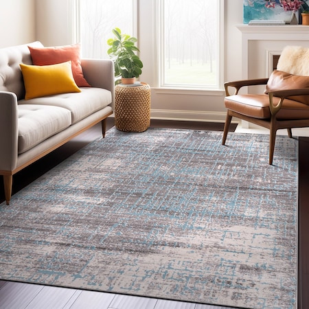 World Rug Gallery Distressed Abstract Design Non Shedding Soft Area Rug 7' 10 x 10' Blue 394BLUE8x10